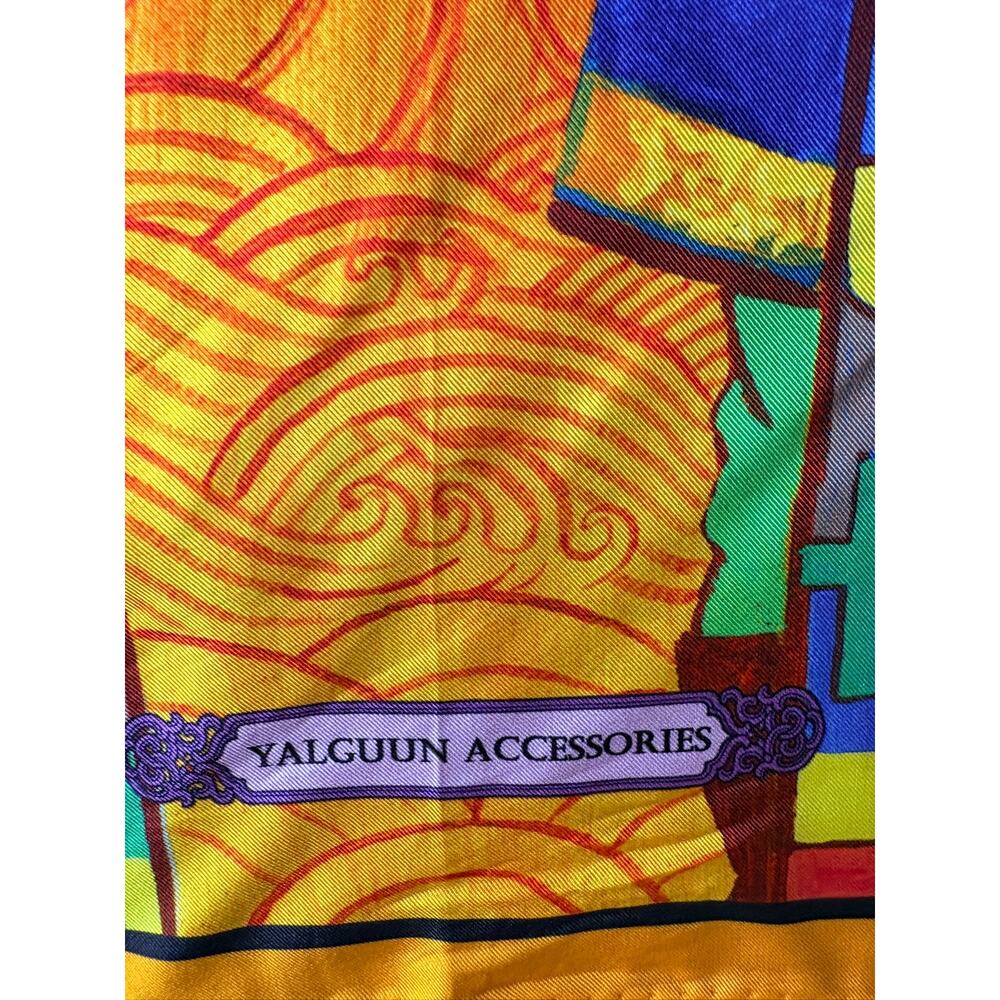 100% Silk Scarf Multicolor Art Print Rolled Hem Square Statement - Picture 6 of 7